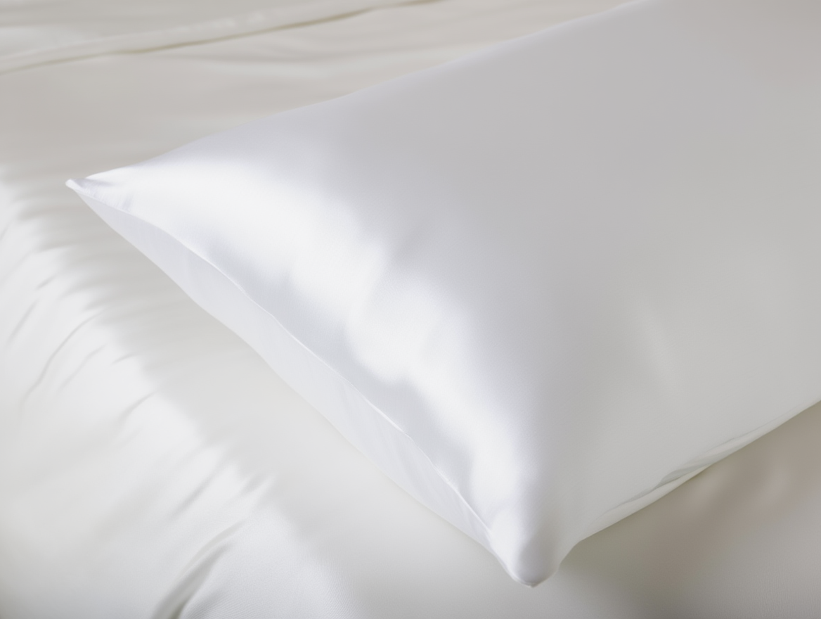 White satin pillow on a white background