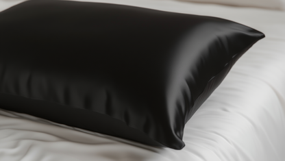 black pillow case on a white bed