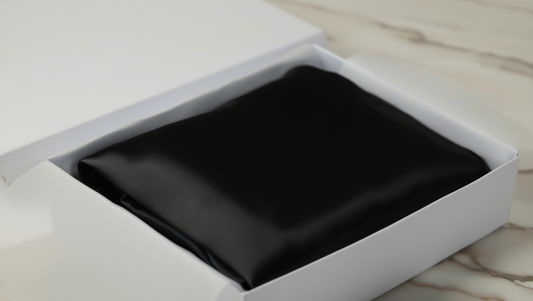 black pillow case on a white box 