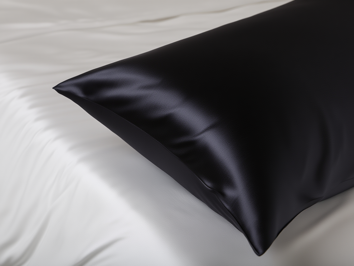black satin pillow on a white background