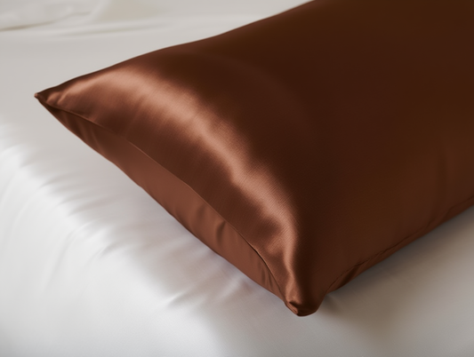 brown satin pillow on a white background