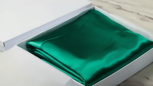 dark green pillow case on a box 