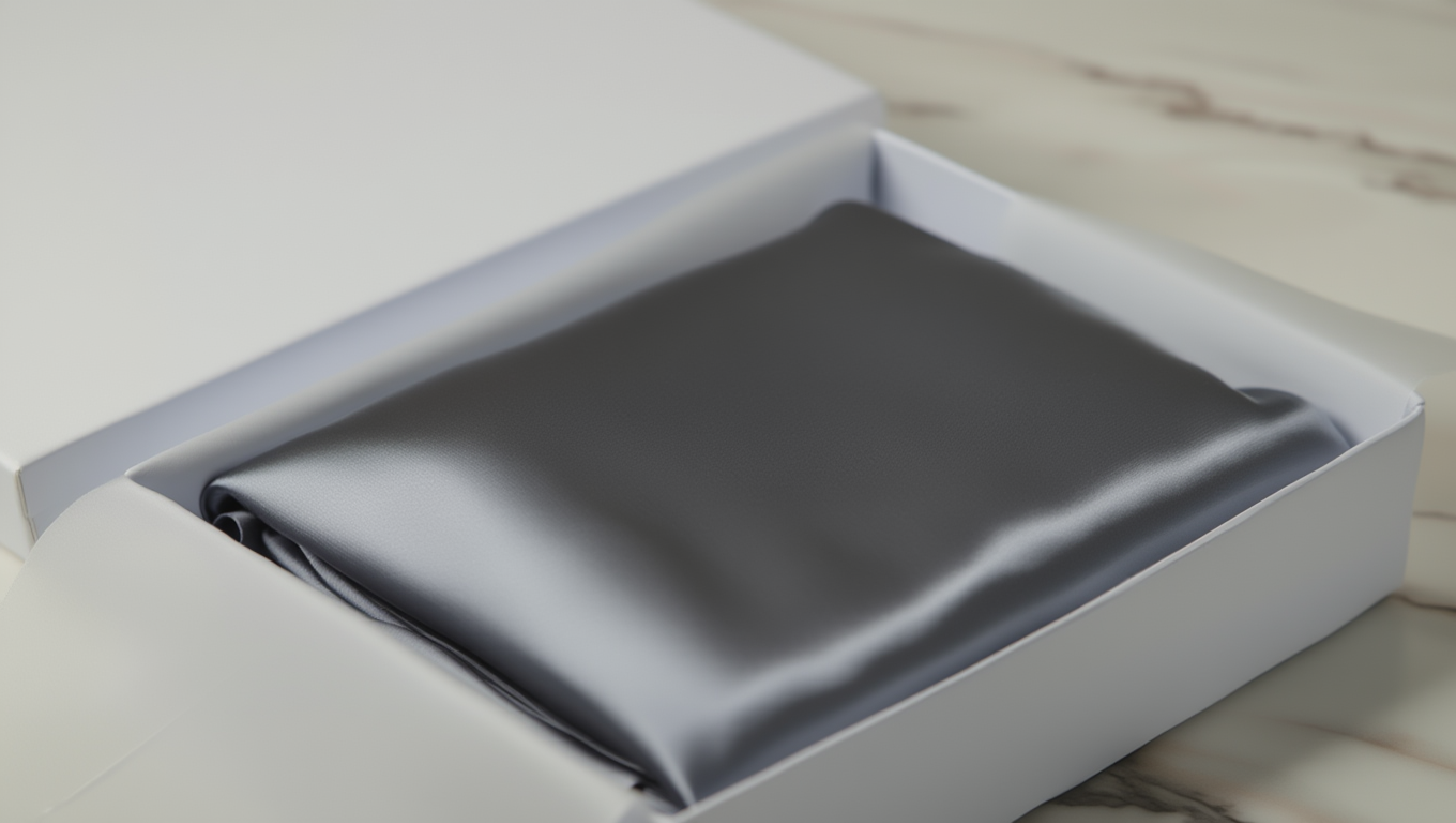 dark grey pillow case on a white box