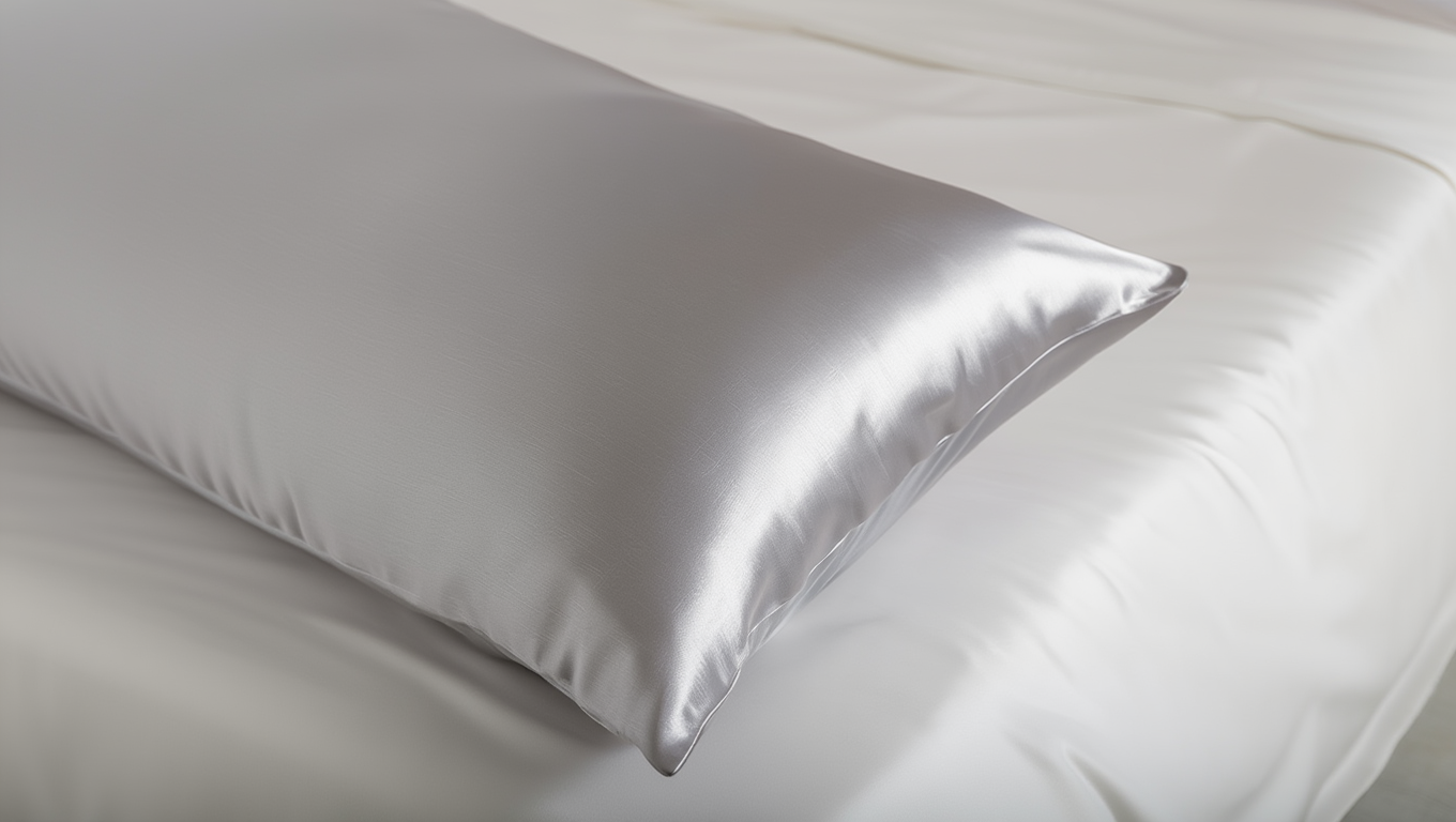 light grey pillow on a white bed