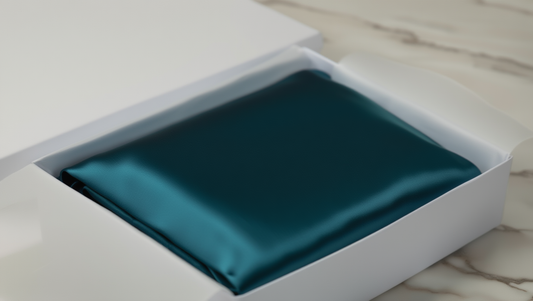 navy blue pillow cas eon a white box 