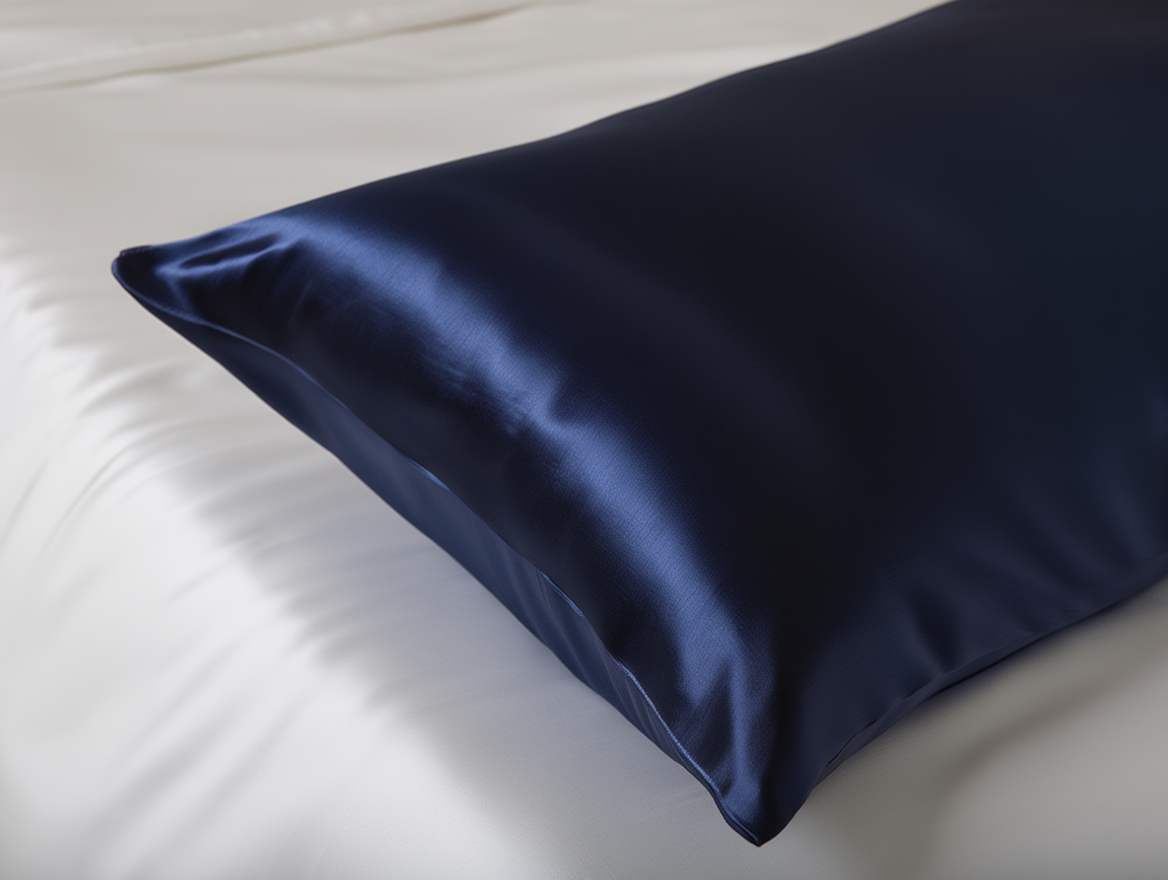 paris blue satin pillow on a white background